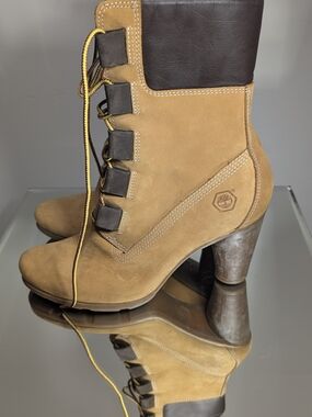 Timberland Tan Suede Lace-Up Heeled Ankle Boots